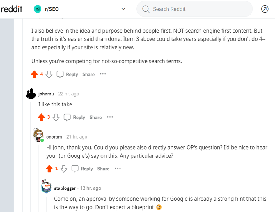 screenshot from a subreddit discussion