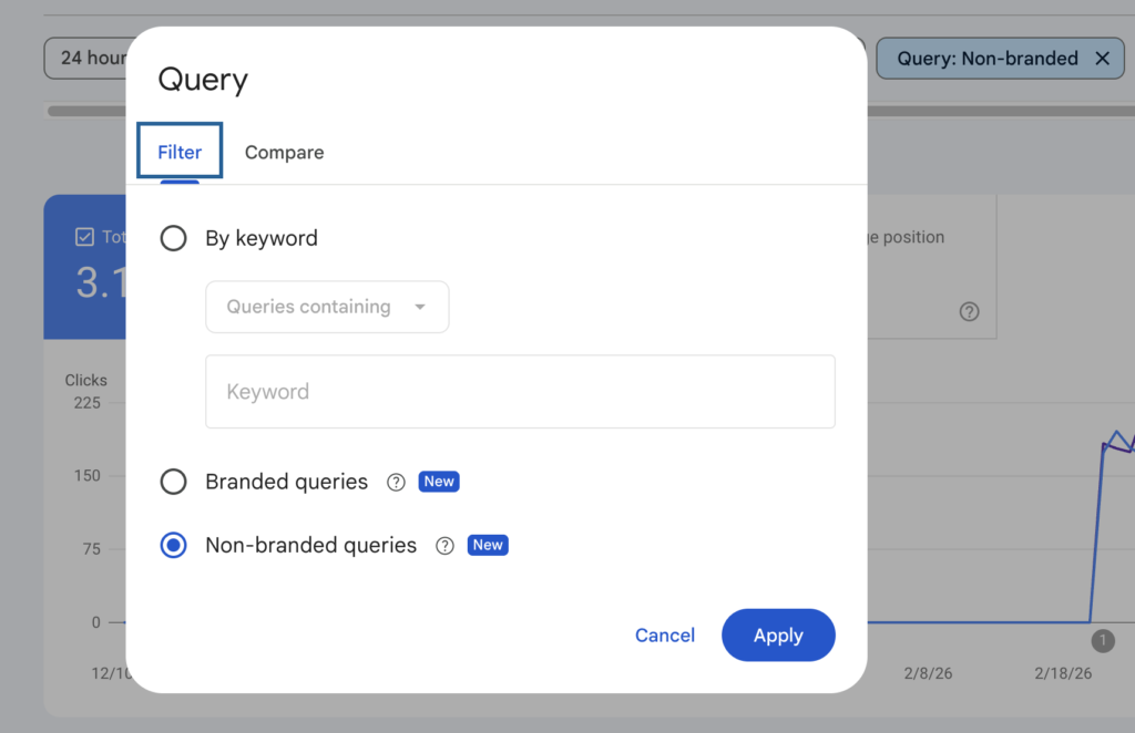The branded queries filter as seen on a Google Search Console property.